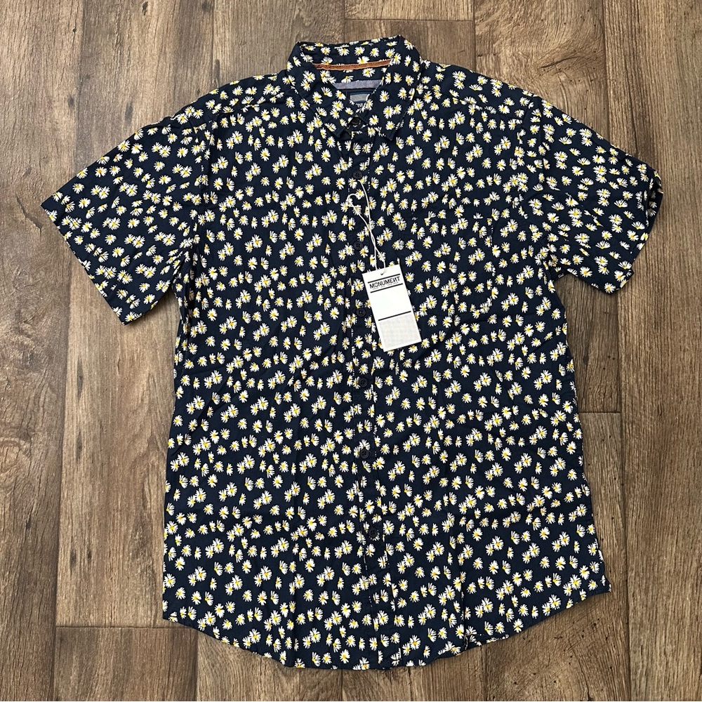 Monument Super Soft 100% Cotton Short Sleeve Shirt Men’s Size M Floral Pattern